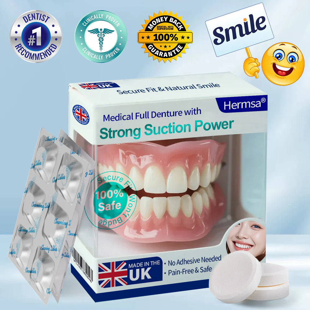 🦷Smile & Eat Confidently Again — Hermsa® Medical Suction-fit Denture🍀✅ Made and Shipped from the UK🍀