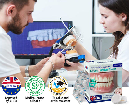 🦷Smile & Eat Confidently Again — Hermsa® Medical Suction-fit Denture🍀✅ Made and Shipped from the UK🍀