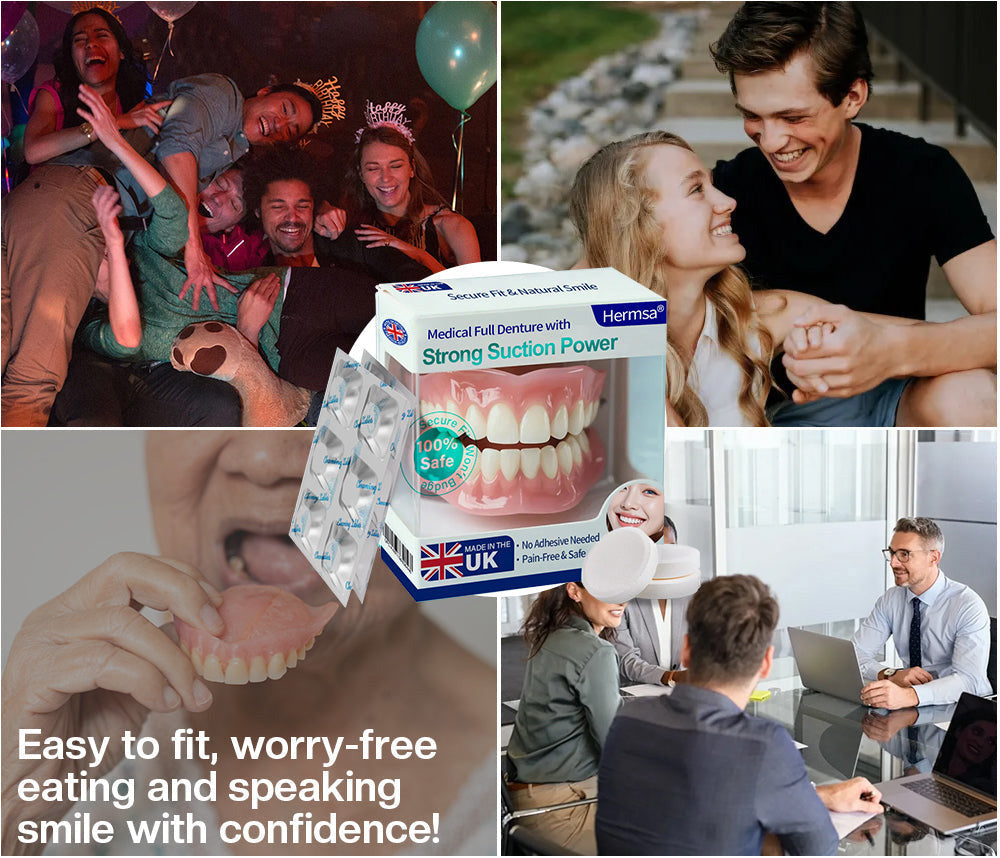 🦷Smile & Eat Confidently Again — Hermsa® Medical Suction-fit Denture🍀✅ Made and Shipped from the UK🍀